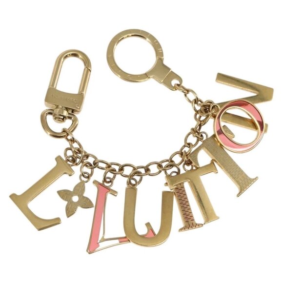 LOUIS VUITTON Porte Cles Initial Key Holder metal Gold Red